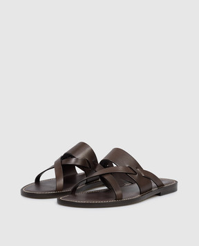 Brunello Cucinelli Brown leather flip-flops MZUELBM346