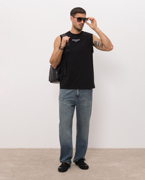 Balmain Black T-shirt with contrast embroidery HH1EC025BD10