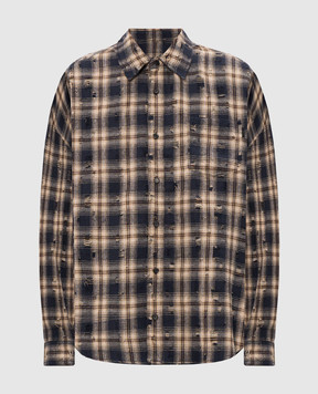 Juun.j Blue checkered shirt with holes JC6764P16R