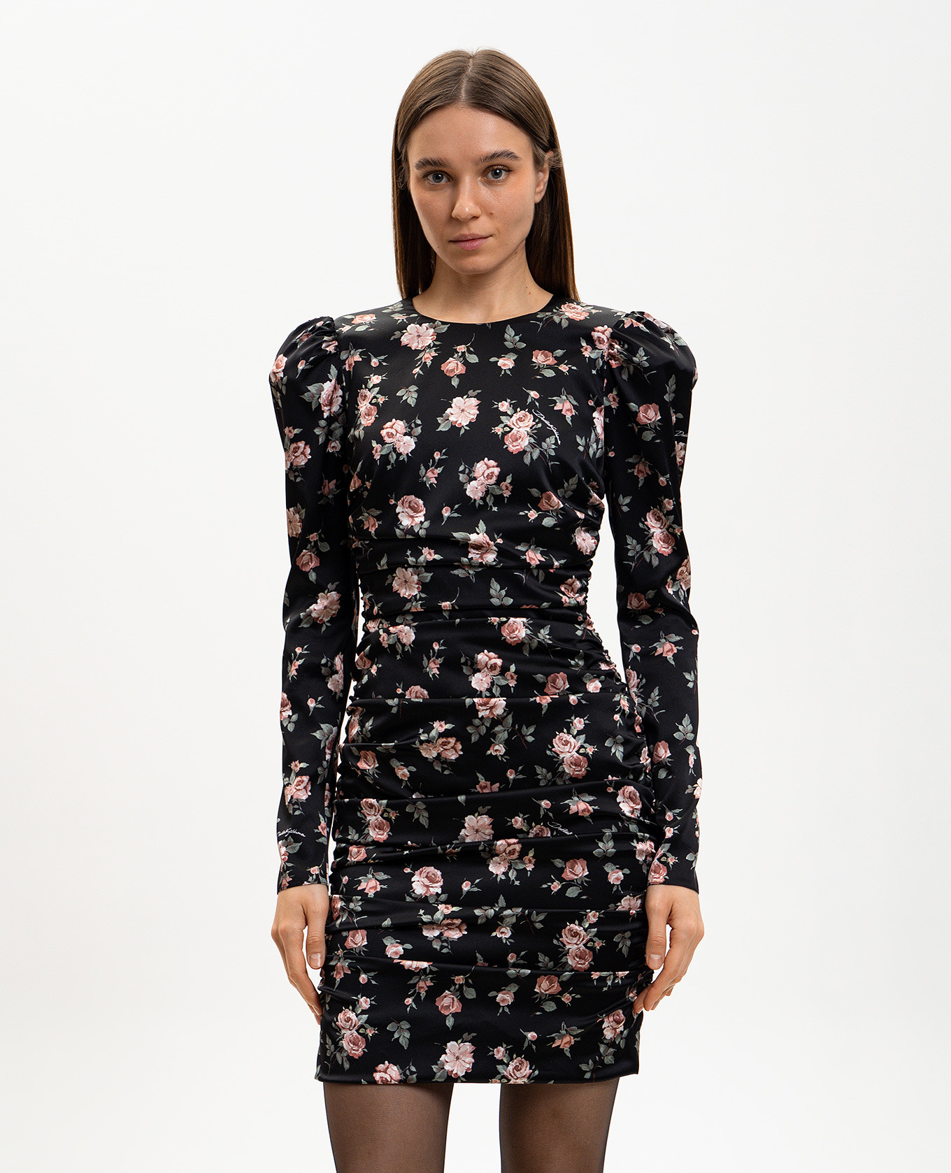 Black silk mini dress with printed drape Dolce&Gabbana 3