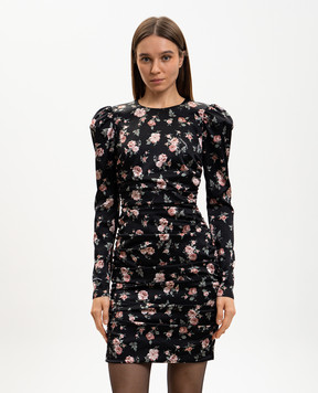Dolce&Gabbana Black silk mini dress with printed drape F60G3TFSA8H
