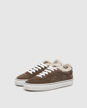 Brunello Cucinelli Brown suede sneakers with fur MZSFG3391