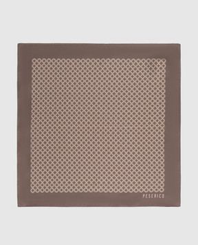 Peserico Brown silk pachet scarf with branded print R71023C0CC804