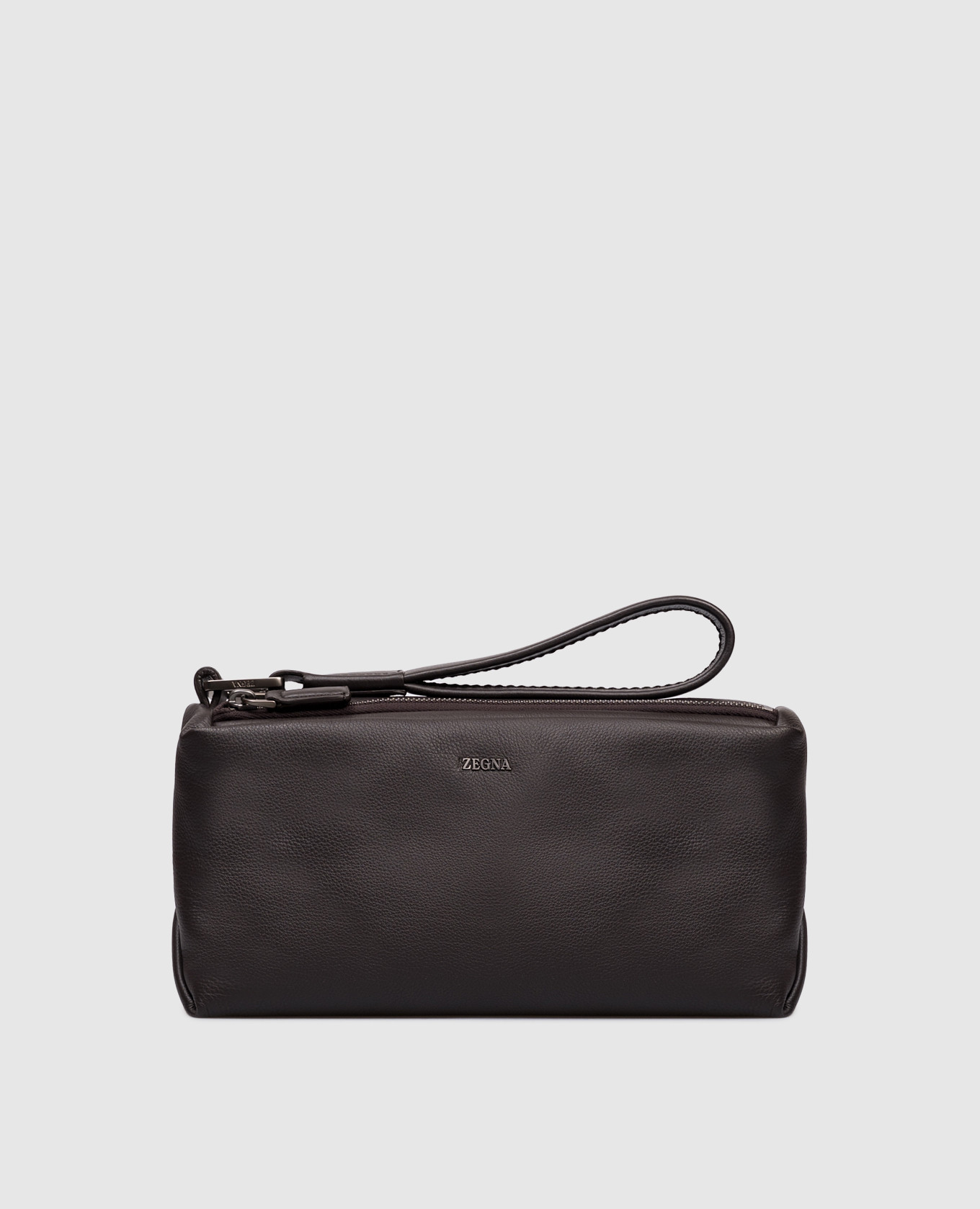 

Brown leather toiletry bag with logo Ermenegildo Zegna