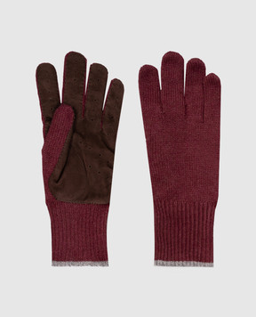 Brunello Cucinelli Burgundy cashmere combination gloves M2292128