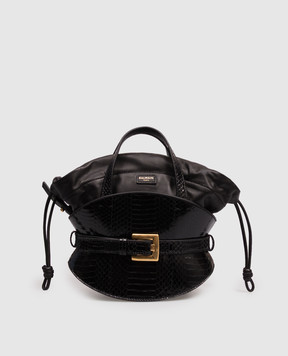Balmain Black glossy mini Shuffle bag in reptile leather HN1DP017LELP
