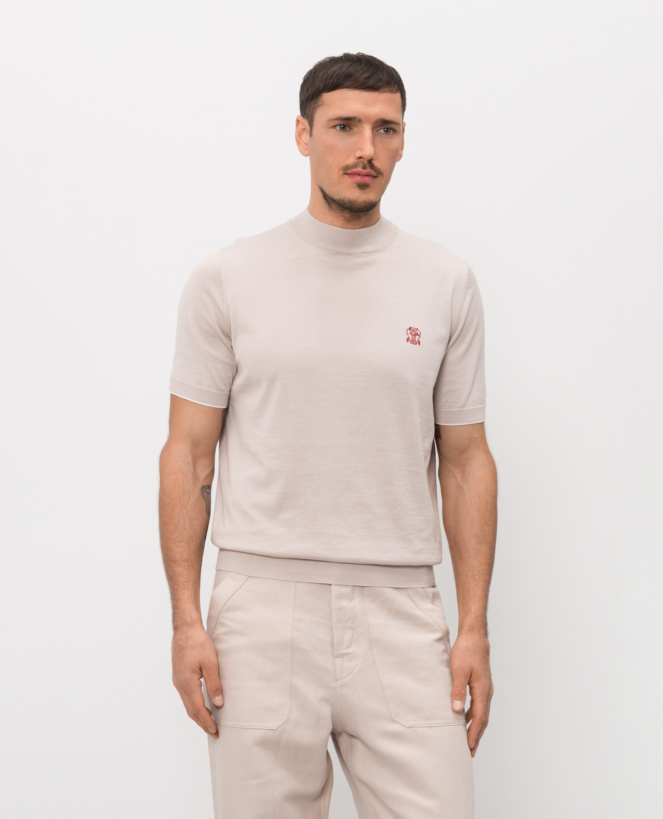 

Beige T-shirt with emblem Brunello Cucinelli