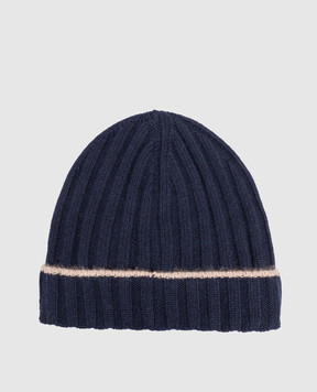 Brunello Cucinelli Blue cashmere hat with fringe M2240900