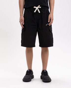 Palm Angels Black cargo shorts with logo embroidery PMCS012S26FAB002