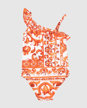Dolce&Gabbana Children's swimsuit with Majolica print and ruffles L2J873ON0GU