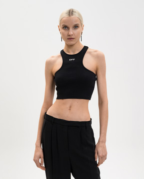 Off-White Black ribbed top with OFF logo embroidery 2AD086C99JER002