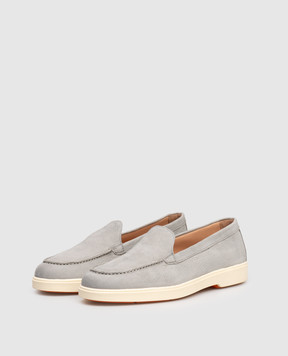 Santoni Grey nubuck loafers with logo WUYA58856TISNPRX
