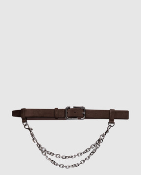 The Attico Brown suede belt with chain 261WKE00031LBT007AA
