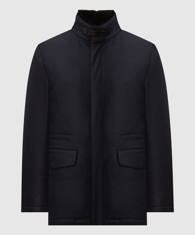 Blue wool and cashmere down jacket with mink fur