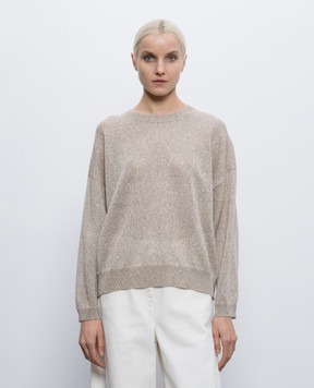 Brunello Cucinelli Brown linen jumper with sequins MDT746410