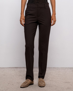 Brunello Cucinelli Brown wool pants with monil chain M0W07P8584