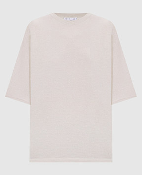 Brunello Cucinelli Beige cashmere and silk top with lurex M41835700P