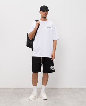 Comme des Fuckdown White T-shirt with contrasting logo and emblem print FMS6CFABM01995