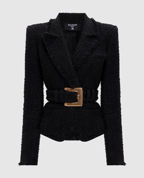 Balmain Black tweed jacket with belt HF1SI636XM07