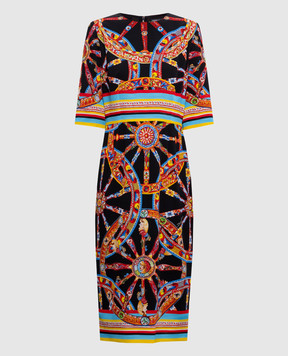 Dolce&Gabbana Black silk dress with branded print F6EAJTGDDTA