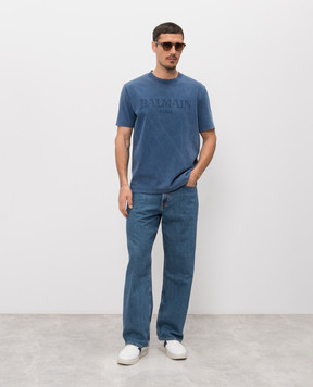 Balmain Blue T-shirt with embroidered logo GH1EG000BC72