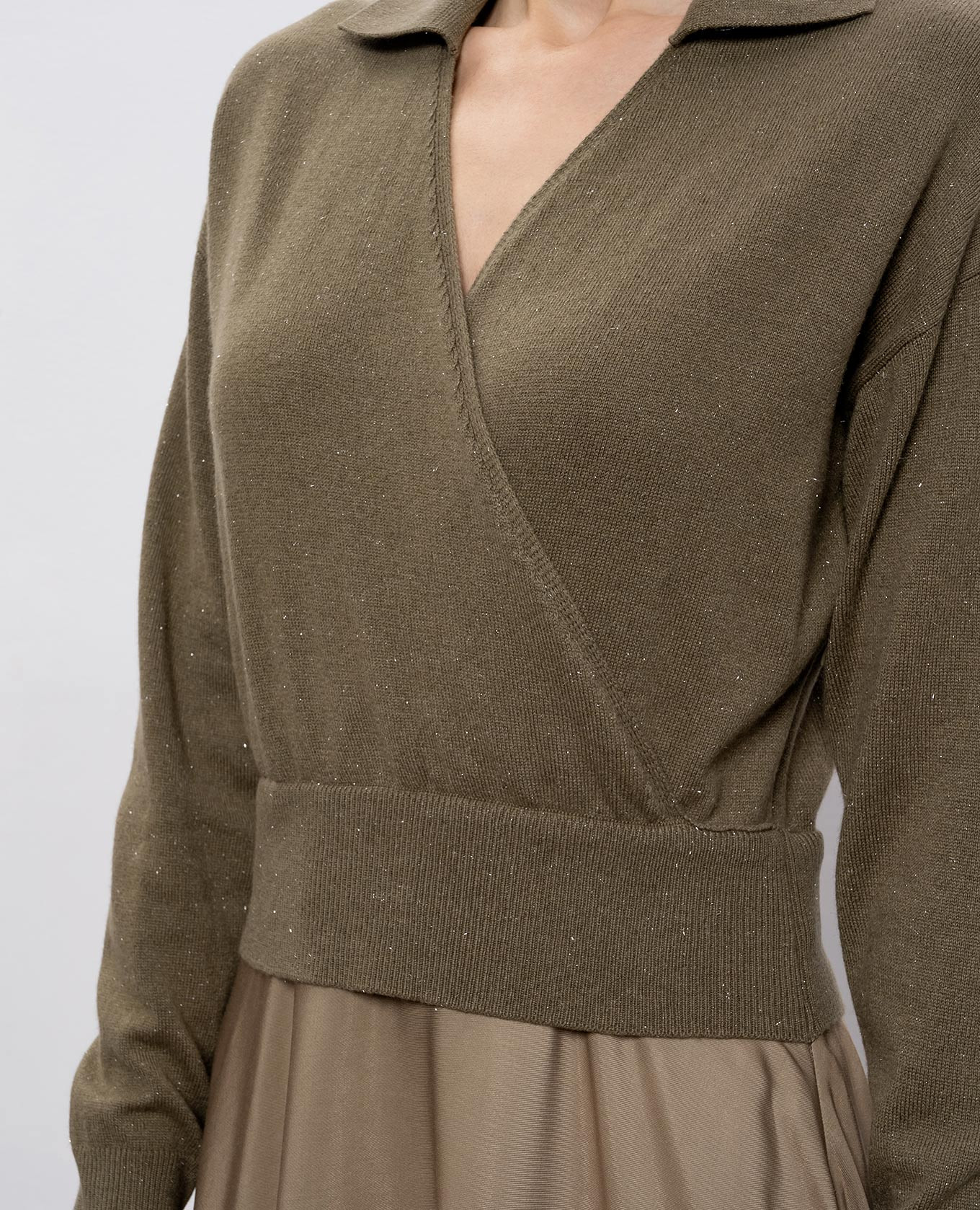 

Khaki midi dress with double-layered wool and silk Peserico