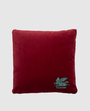 Etro Burgundy velour decorative pillow with Pegaso embroidery UKAA0004AR386