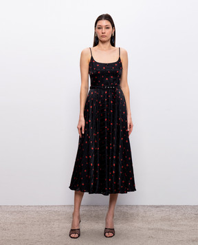 Nissa Black floral print dress with belt RC16567