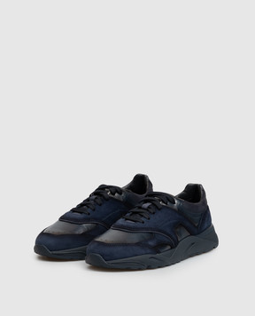 Santoni Blue leather sneakers with embossed logo MBIM22112NOTTKOH