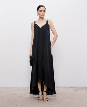 Peserico Black dress with monil chain E0232201505
