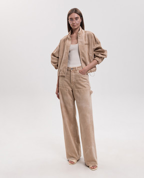 AMIRI Beige denim jacket with logo patch AWOUJA1037