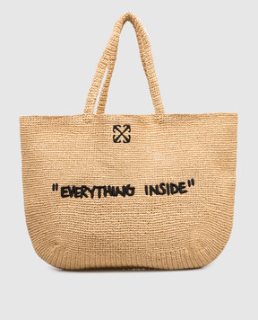 Off-White Jitney Beige Woven Tote Bag OWNA23CC99FAB001