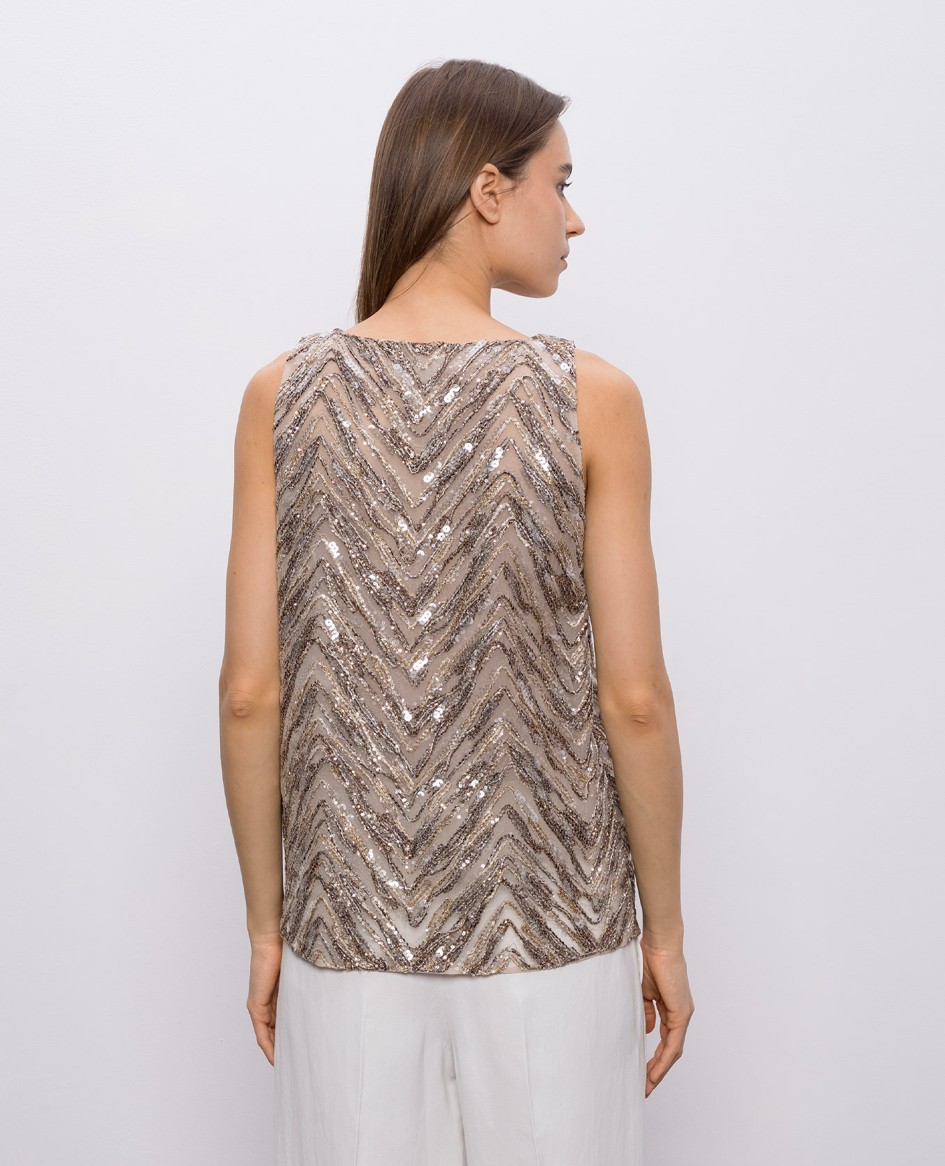 

Beige silk top with embroidery and sequins Brunello Cucinelli