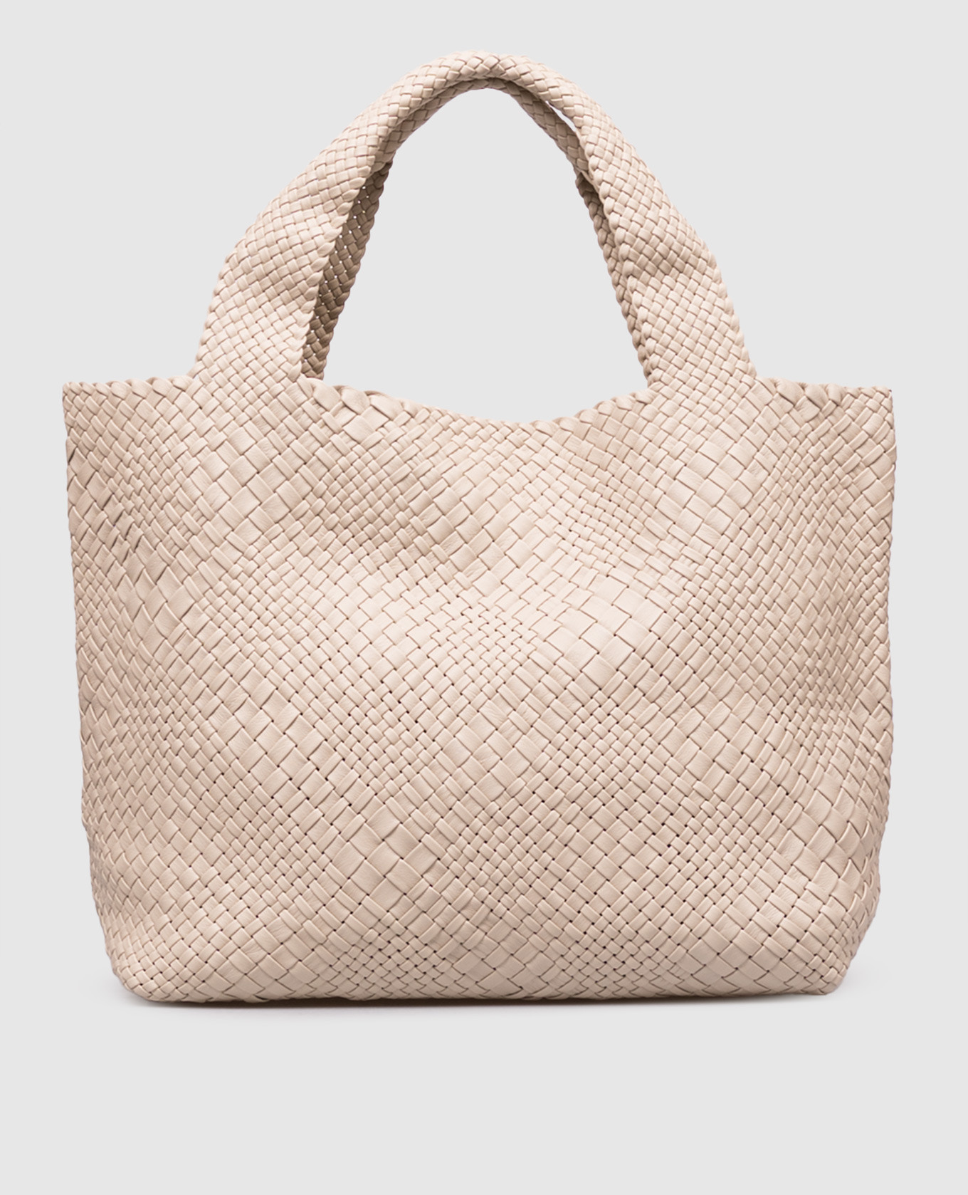 Beige leather woven tote bag