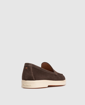 Santoni Brown suede loafers with logo WUYA58856TISNPYL