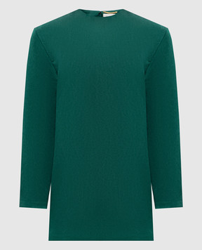 Saint Laurent Green silk mini dress with accent shoulders 848977Y5J30