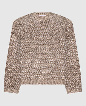 Brunello Cucinelli Beige openwork sweater with silk and linen with sequins MEA345600P
