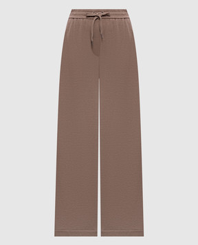Brunello Cucinelli Brown silk sweatpants with monil chain MD828SM689