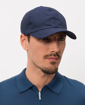 Bertolo Cashmere Blue linen cap with emblem 3012494