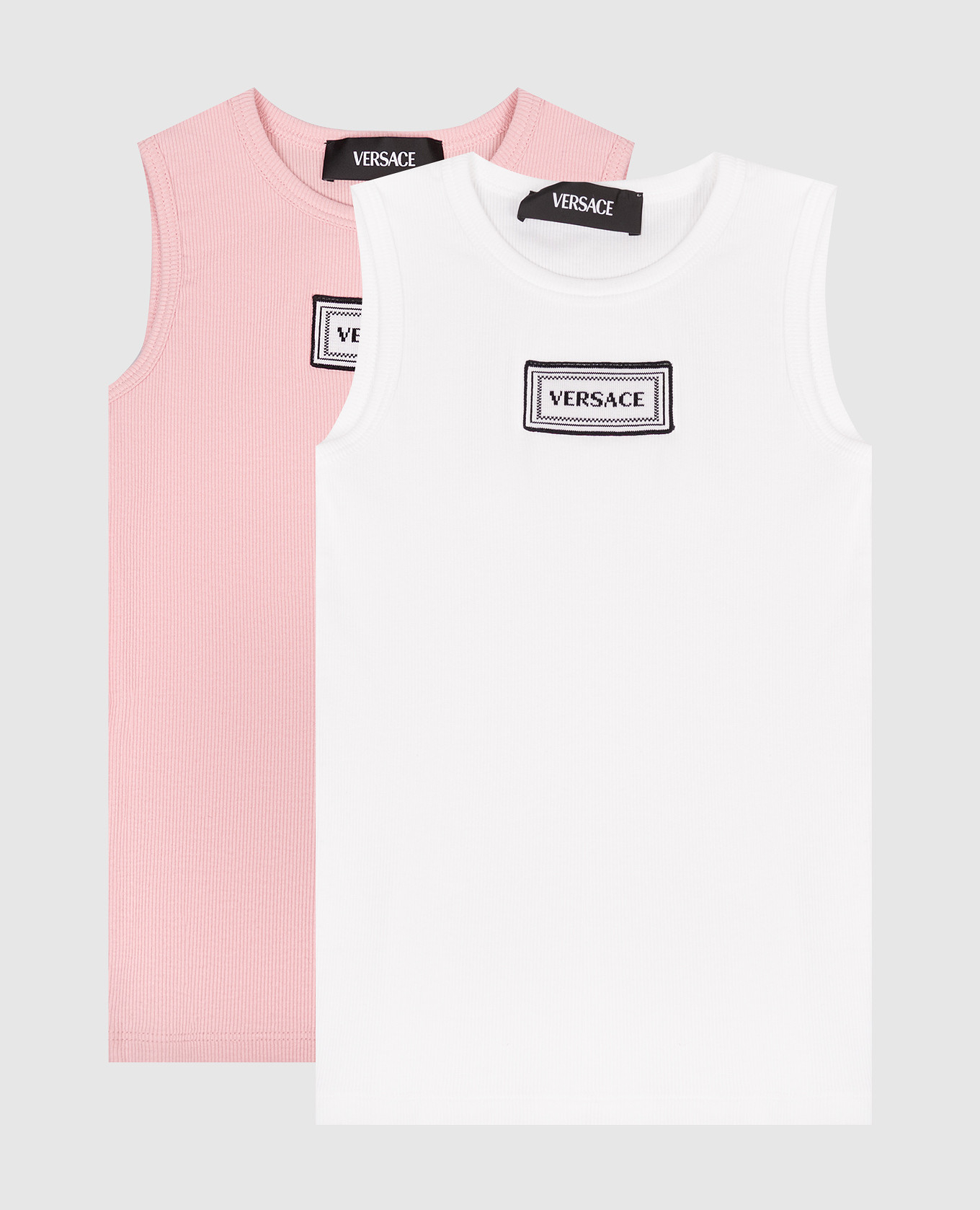 

Children's ribbed T-shirt set with logo Versace, White