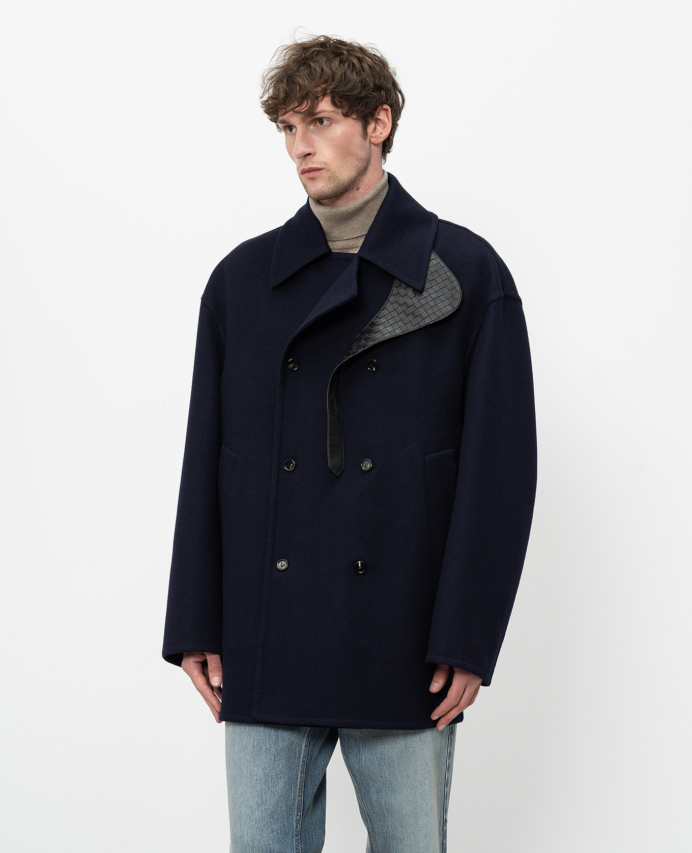 Blue double-breasted cashmere coat Bottega Veneta 3