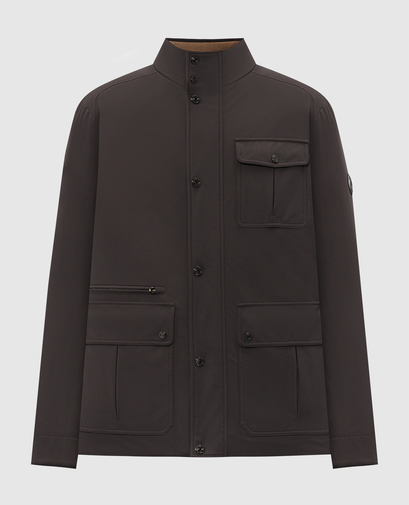 Dark brown down jacket with emblem patch Stefano Ricci