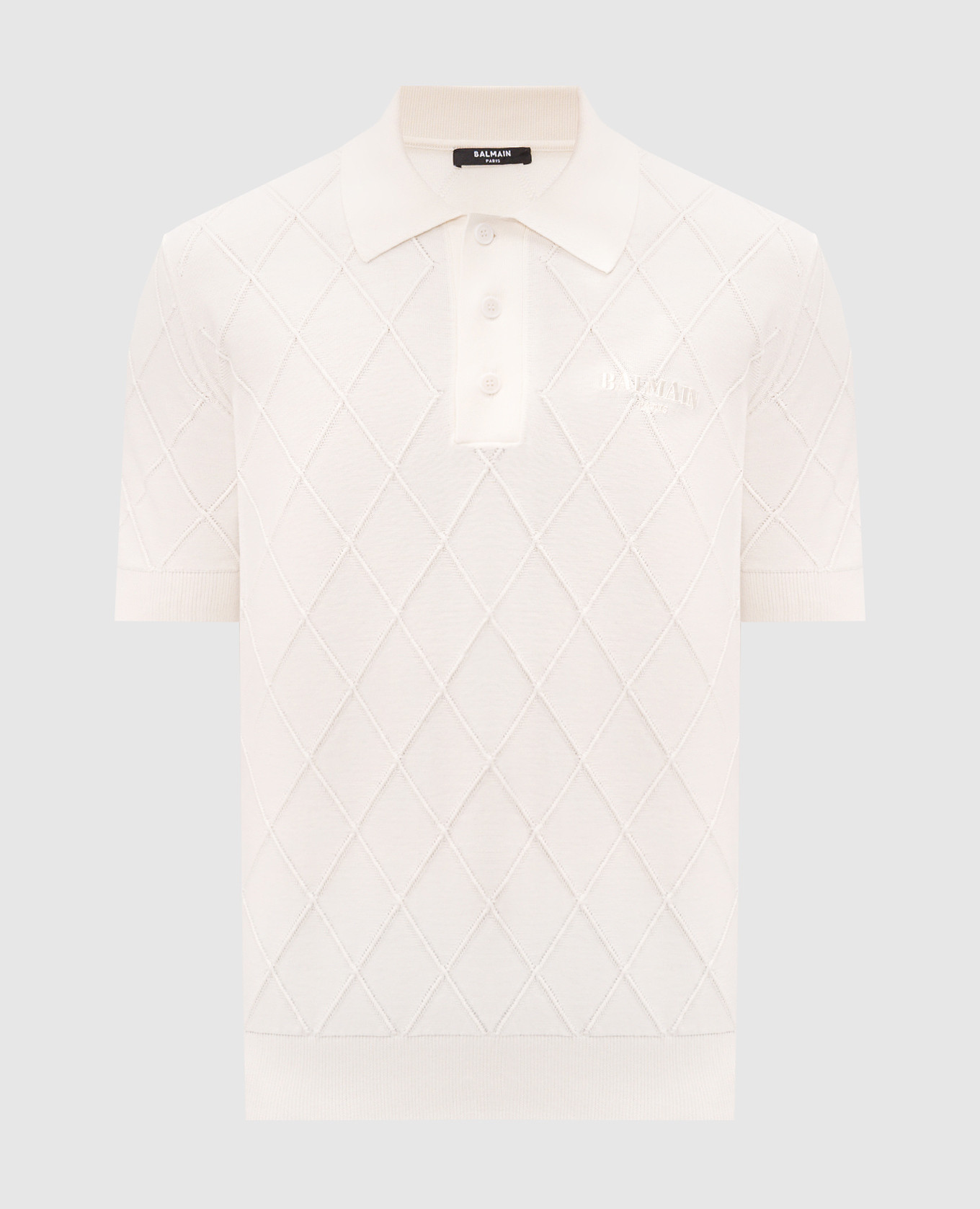 Ivory color coat with geometric pattern Balmain