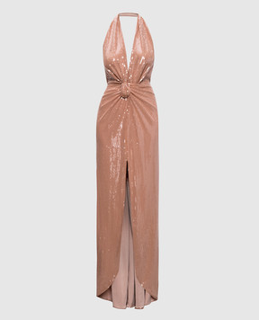 Nissa Beige dress with an open back RS16506