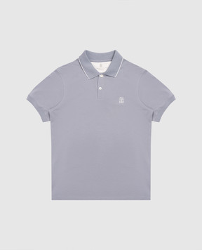 Brunello Cucinelli Children's blue polo shirt with embroidered emblem BE854T315C