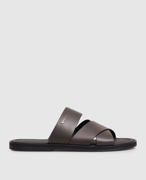 Bally Brown leather flip-flops with textured logo MSS05HVT980