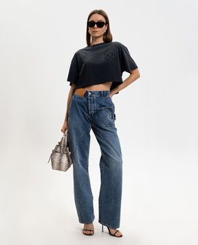 AMIRI Gray cropped T-shirt with monogram patch AWTOJR1030
