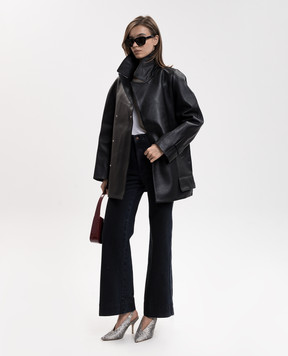 Victoria Beckham Black leather double-breasted jacket 1426LCT007639A