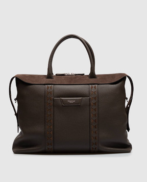 Serapian Brown leather briefcase with logo print SRCMSMLL738642A224