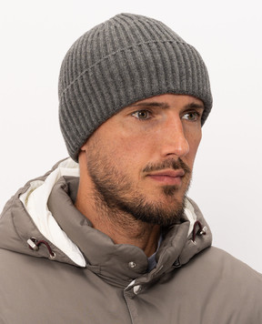Brunello Cucinelli Grey ribbed cashmere hat M2293900